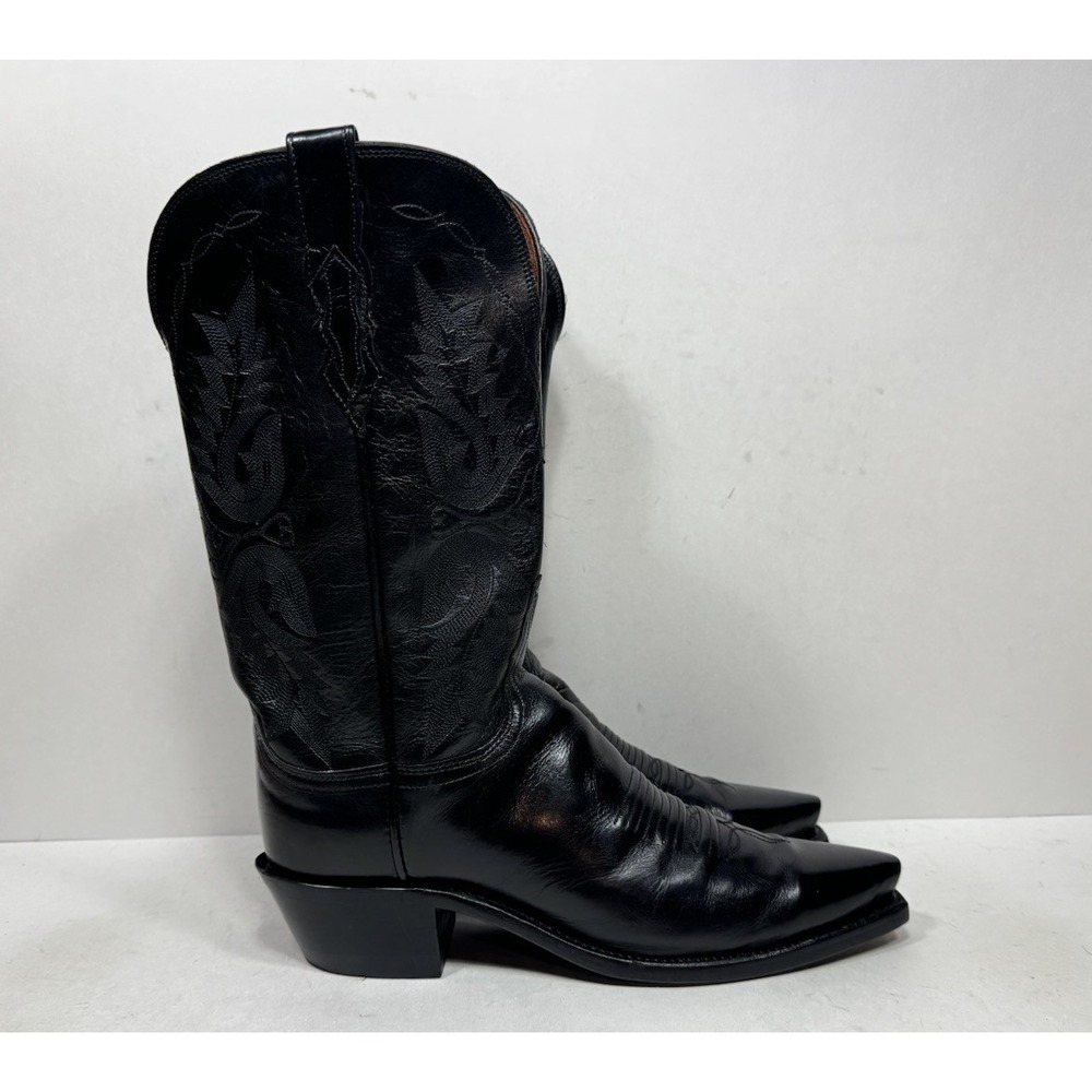 Lucchese 1883 N4501 Women's 9 B Black Burnished Buffalo Snip Toe Cowgirl Boots
